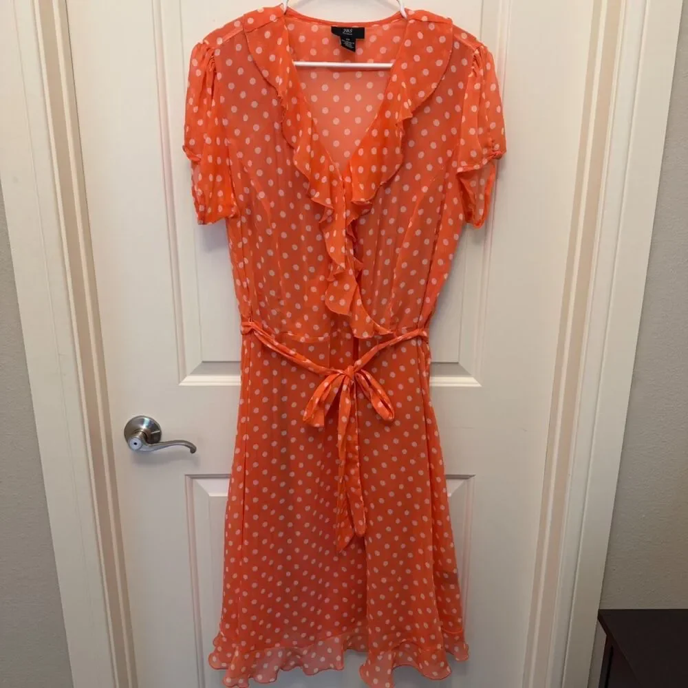 JBS Women Orange Polka Dot Ruffle Tie Waist Midi Dress 16W - Picture 6 of 7